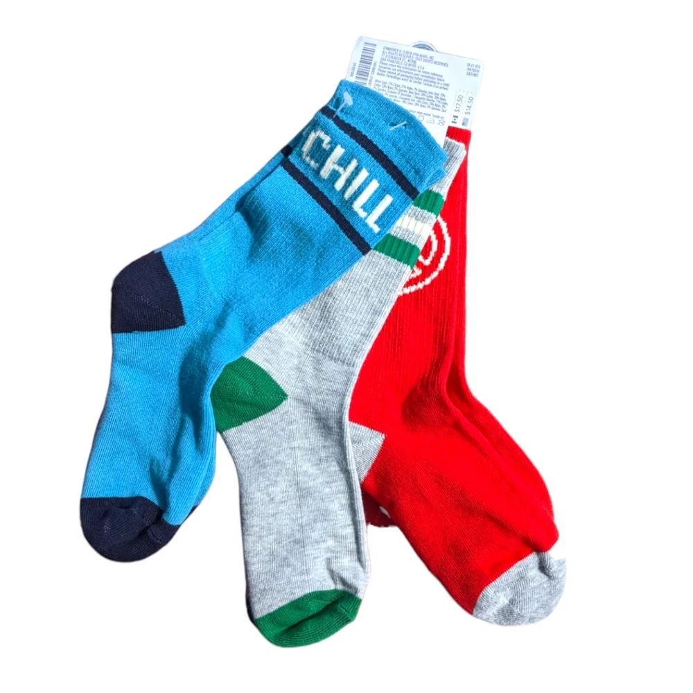 Gymboree Boys A 3-6 Shoe size 9-12 Peace,Chill,Striped Red/Blue Socks (3) pair